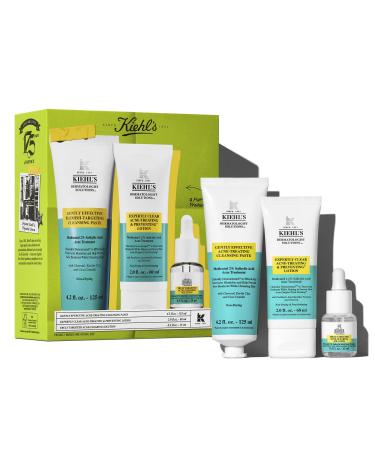 Kiehl's Acne Skincare Routine Gift Set $98 Value Includes Face Wash Pimple Patch and Facial Cream Clears Acne Shrinks Pore Size Helps Clear Whiteheads and Blackheads Prevents Breakouts