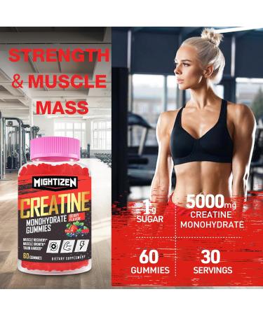 5000mg Creatine Gummies for Women - Vegan Pre-Workout with Taurine & B12 for Maximum Strength Energy & Endurance - 60 Count Berry Flavor - Buy Online on GoSupps.com