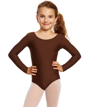 Leveret Girls Leotard Basic Long Sleeve Ballet Dance Leotard (2T-14 Years) Variety of Colors Small / 6-8 Brown
