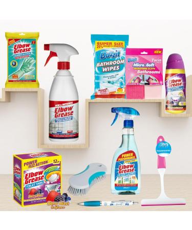 Bathroom Cleaner Bundle Products 10pcs | Elbow Grease Toilet Cleaner Stain Remover Spray Extra Long Rubber Gloves Microfibre Cloths Duzzit Wipes and more! Includes Sinta Gifts Pen - Buy Online on GoSupps.com