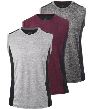 vislivin Tank Top Men's Sports Tank Top Fitness Sleeveless Tops Shirt Men Gym Undershirts Muscle Shirts XL Dark Grey/Wine Red/Gray