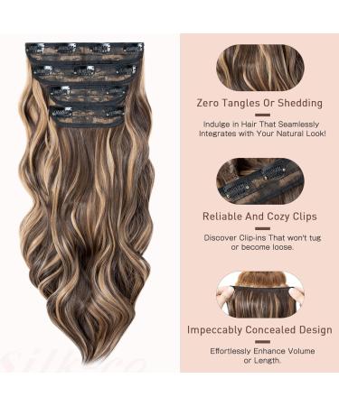 4PCS-11Clips Curly Synthetic Hair Extensions 22 Inches - Light Brown mix Golden Brown - Women's Wavy Hair Pieces - Buy Online on GoSupps.com