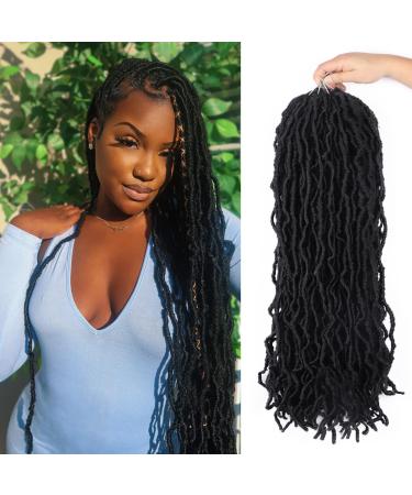 MEDO 7Packs New Faux Locs 24 Inch Crochet Hair Soft Locs Curly Wavy Pre-Looped Faux Locs Goddess Synthetic Fiber Hair Extensions (24Inch,1B) 24 Inch (Pack of 7) 1B