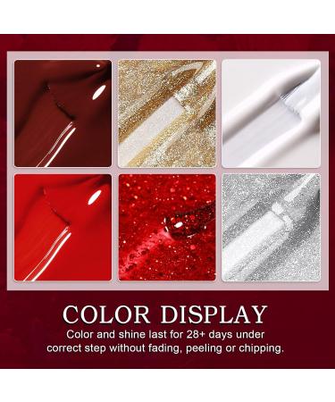 Yueshop 6 PCS Gel Nail Polish Kit - Red Burgundy Nail Polish Red Glitter Silver Sparkle Gel Nail Polish Soak Off UV Gel Nail Lamp Varnish Manicure Kit For Valentines Beauty Gift (6PCS 8ml) - Buy Online on GoSupps.com