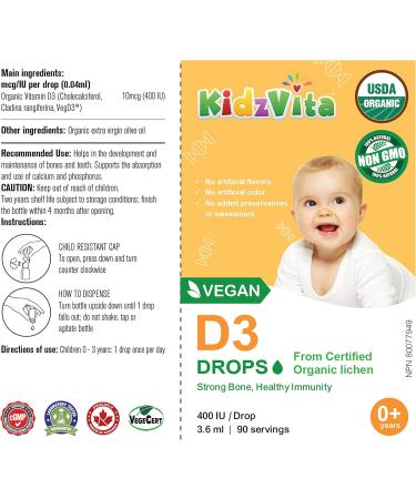 KidzVita - Vegan Vitamin D3 Drops 400IU - 3.6 ML 90 Servings 400 IU - Buy Online on GoSupps.com
