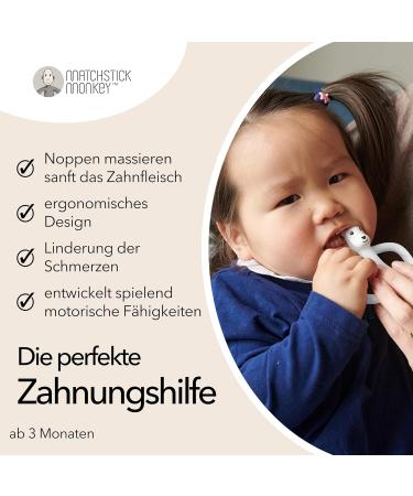 Matchstick Monkey Antimicrobial Bite Ring & Gel Applicator | BPA-Free Teething Aid for Babies 3+ Months | Animal Motif (Pomelo Eisb r) - Buy Online on GoSupps.com
