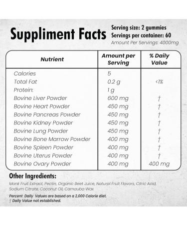 Beef Organ Supplement for Women | Grass Fed Beef Organs Liver Supplement | 9 Nutrient Rich Bovine Organs | Raised on New Zealand & Australian Pastures | No Fillers | Great Taste | 60 Gummies - Buy Online on GoSupps.com