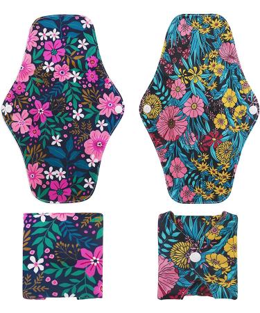 Reusable Bamboo Cloth Menstrual Pads Set for Heavy Flow with Wet Bag - Large Sanitary Pads with Wings for Women - Washable Overnight Period Liners (7 in 1 25.4cm 4 Layers) Colorful - Buy Online on GoSupps.com