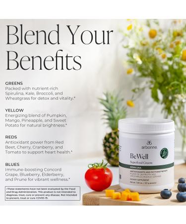 Arbonne BeWell Superfood Greens Powder - Health Supplement Powder Made from a Variety of Fruits and Vegetables Organic Green Juice Supplement 7.8 oz - Buy Online on GoSupps.com