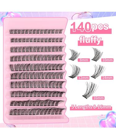 140pcs D Curl Eyelash Clusters | 8-16mm Individual Fluffy Lash Extensions | Best False Lashes for Beginners | DIY Wispy Cluster Lashes - Buy Online on GoSupps.com