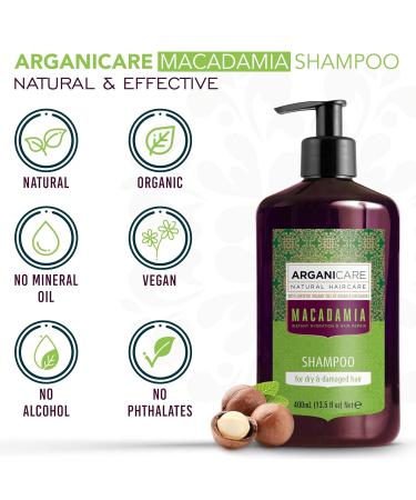 Arganicare Natural Macadamia Shampoo for Dry Damaged Hair | Hair Repair Treatment with Argan Oil & Shea Moisture | 13.5 fl oz - Hydrating & Nourishing Formula - Buy Online on GoSupps.com