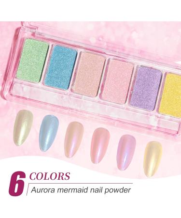 MIZHSE Chrome Nail Powder Set - 6 Colors Mermaid Aurora Moonlight Effect - Nail Art Pigment for Gel Polish - Mirror Effect Glitter Powder - Easy DIY Nail Studio - MJF002 - Buy Online on GoSupps.com