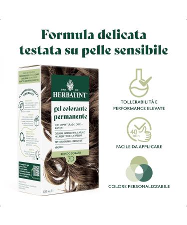 Herbatint Herbatint Permanent Hair Color Gel 7D Golden Blonde - 170 ml | Ammonia-Free 100% Gray Coverage | For Sensitive Skin with 8 Natural Organic Extracts - Buy Online on GoSupps.com