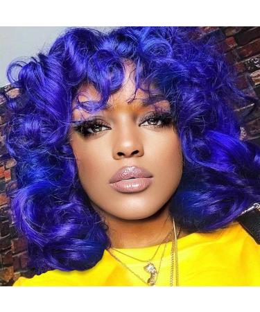 Porsmeer afro wig women Synthetic Large Curlocking Wig with pony natural hair for women men short bob wigs blue for halloween cosplay film costume wig