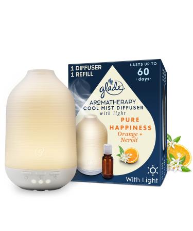 Glade Essential Oil Diffuser Holder & Refill Cool Mist Aromatherapy Diffuser & Air Freshener for Home Pure Happiness with Orange & Neroli Scent 17.4ml Pure Happiness (1 Holder & 1 Refills)