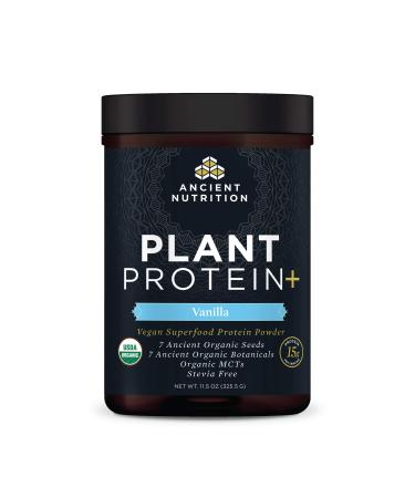 Ancient Nutrition Organic Plant Protein +, Vegan Plant Based Protein Powder, Vanilla, Formulated by Dr. Josh Axe, Dairy-Free, Gluten-Free, Non-GMO, No Sugar Added, Paleo Friendly Supplement 11.5 oz Vanilla (12 servings)
