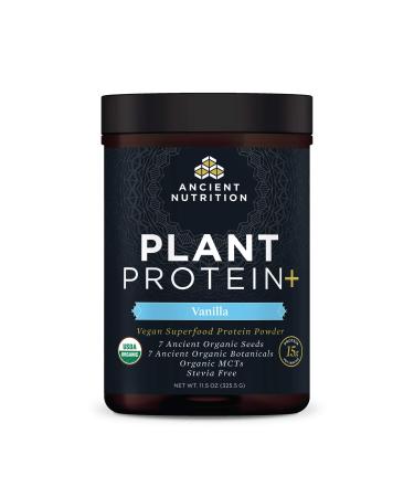Ancient Nutrition Organic Plant Protein +, Vegan Plant Based Protein Powder, Vanilla, Formulated by Dr. Josh Axe, Dairy-Free, Gluten-Free, Non-GMO, No Sugar Added, Paleo Friendly Supplement 11.5 oz Vanilla (12 servings) - Buy Online on GoSupps.com