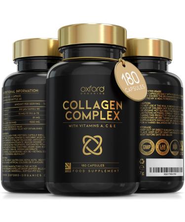 Advanced Collagen Complex | 1593mg Vitamin Boosted Complex for Glowing Hair Skin & Nails | High Strength Collagen Capsules | Premium Bovine Collagen Supplements for Women (180 Capsules) 180 count (Pack of 1)