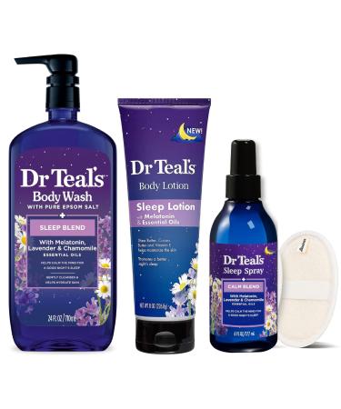 Dr. Teal's Melatonin Gift Set for Better Sleep - Complete Bath and Body Kit with Sleep Lotion Body Wash Sleep Spray -Ultimate Relaxation Spa Sets and Gifts for Women (Melatonin 4 Piece Kit)