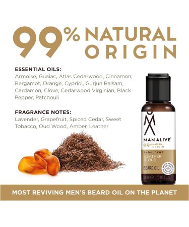 Man Alive Beard Oil - 99% Natural Skincare with Oatmeal, Argan, Jojoba, and Almond Oil | 50ml | Gifts for Men | Softens Facial Hair | Birthday Gifts for Him | Leather & Oud Scent - Buy Online on GoSupps.com