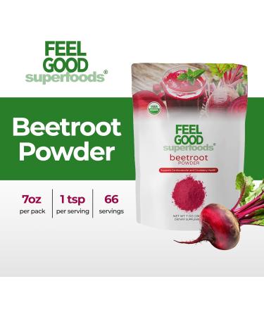 Feelgood Superfoods Organic Beetroot Powder - Nitric Oxide Booster for Cooking & Smoothies - 7 oz with 10:1 Beet Root Extract - Buy Online on GoSupps.com