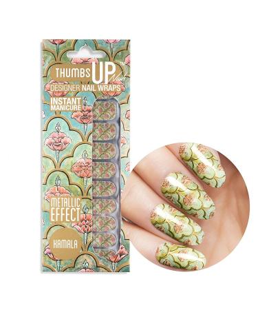 ThumbsUp Nails Kamala Indian Floral Metallic Nail Wraps/Self-adhesive/Nail Foil Polish Strips/Full Coverage Nail Art Stickers / 20 Wraps Per Pack