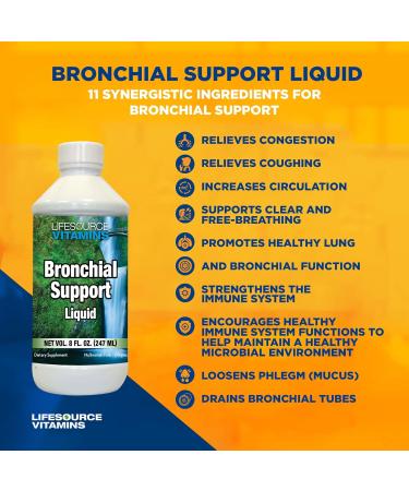 Lifesource Vitamins Bronchial Support Liquid - 11 Natural Ingredients for Immune Throat & Lung Health - 8 oz 45 Servings - International Shipping Available - Buy Online on GoSupps.com