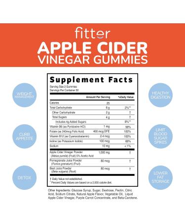 Fitter Apple Cider Vinegar Gummies for Weight Loss and Overall Fitness - 60 Count, Keto Vegan, Gelatin-Free, Gluten-Free, Non-GMO - Buy Online on GoSupps.com