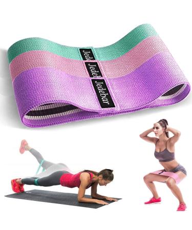 Jedebar Resistance Bands Non-Slip Fabric Booty Bands 3 Strengths Level Optional Fitness Loops for Glutes Hips Legs Yoga Pilates Exercise Physiotherapy and Recovery Workout green+pink+purple