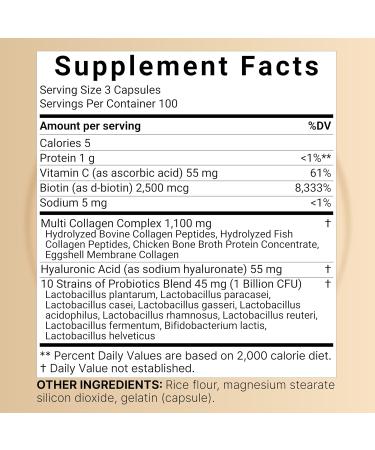 Multi Collagen Pills for Women & Men (Type I II III V X) 300 Capsules | Hydrolyzed Collagen Peptides With Probiotics Hyaluronic Acid & Biotin | Recovery Hair Skin Nails & Joints Support - Buy Online on GoSupps.com