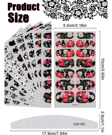 EBANKU Black White Full Wraps Nail Stickers 12 Sheets Flower Butterfly Retro Pattern Decals French Classic Simple Self Adhesive Decals for Girl Women Nails Art DIY Decoration (Flowers) - Buy Online on GoSupps.com
