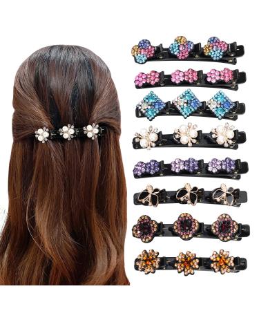 Braided Hair Clips for Women - Sparkling Crystal Stone Double Layers Design Duckbill Clip with 3 Small Clips for Braiding Various Styles (8 PCS)