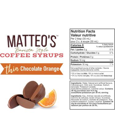 Matteo's Barista Style Sugar-Free Coffee Syrup Chocolate Orange Flavor Zero Calories and Sugar Keto Friendly Ideal for Lattes Cappuccinos Espresso Americano Indulgent Taste 25.4 Oz 1-Pack 750 ml (Pack of 1) - Buy Online on GoSupps.com