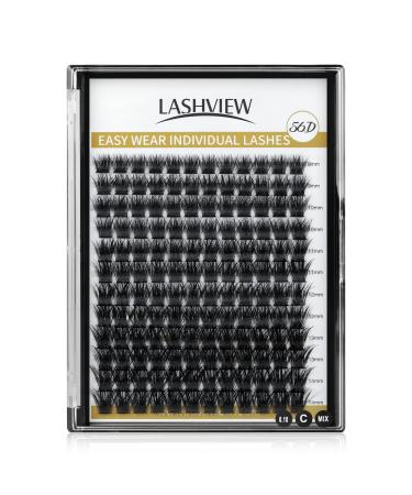 LASHVIEW DIY Lash Extension, Cluster Lashes,Soft and Lightweight, 0.10mm 56D 9-14mm Mixed Reusable Wide Band Lash Cluster at Home