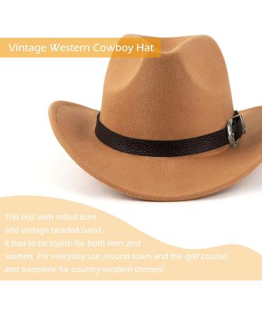 EOGIMI Western Cowboy Hat for Women Men - Camel Felt Wide Brim Panama with Silver Belt Buckle - Medium - Buy Online on GoSupps.com