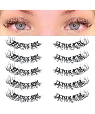 KSYOO Cat Eye Lashes Wispy Natural Look,D Curl 8-15mm Clear Band 3D False Eyelashes Multipack,Soft Faux Mink Wispy Eyelashes ,Wispy Effect, Quality Synthetic - 5 Pairs (Clear Band A8)