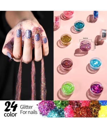 Fandamei 24 Colors Glitter Holographic Sequins Set - Iridescent Flakes for Festival Decorations DIY Crafts & Nail Design - Buy Online on GoSupps.com