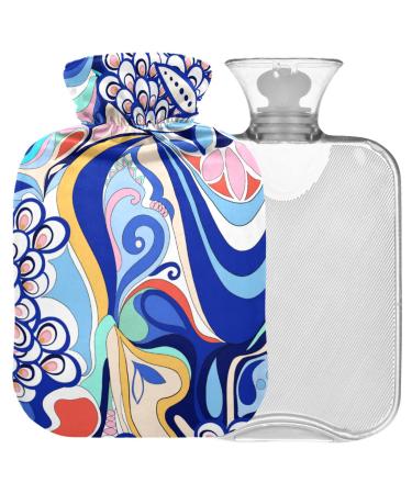 Naanle hot hot water bottle with cover abstract colored flower transparent hot water bottle hot water bottle to relieve back pain hand-wing warmer neck and cold therapy 1 l