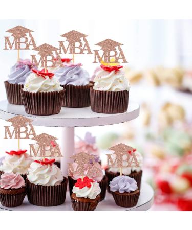 MonMon & Craft Congrats MBA Cupcake Toppers/MBA Graduation Cupcake Decor/Congrats Grad Cupcake Toppers/MAB Graduation Party Cupcake Decorations/Rose Gold Glitter 24 Pcs - Buy Online on GoSupps.com