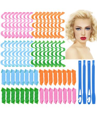 64Pcs Hair Curlers Heatless Hair Curlers Spiral Hair Rollers Curly Wavy Curlers for Short Hair Magic Hair Curler Roller for Women Girl Spiral Hair Curls Styling Kit (25CM) 25CM(Spiral Curls+Water Wave)