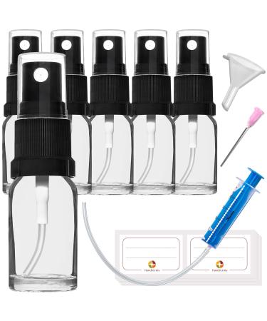 Handsunity 10ml-6Stk spray glass bottle-pharmacy clear glass bottle set with black atomizer glass spray bottle made of transparent glass including 17 accessories 10ml-6 pieces Black cap