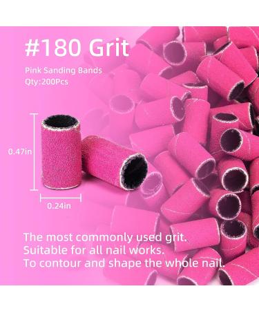Terossy 180 Fine Grit Sanding Bands for Nail Drill - 200pcs Manicure/Pedicure Nail Sanding Bits with Mandrel - Electric Nail Sanding Bits in Pink - Buy Online on GoSupps.com