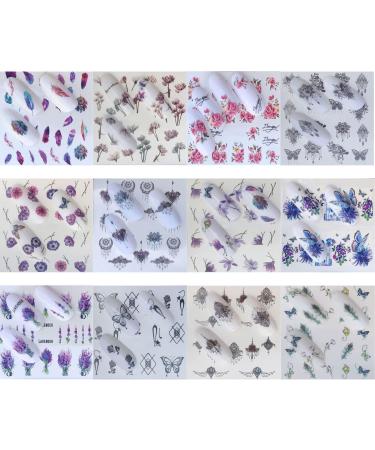 12 Sheets Variety Water Sticker Easy To Use Women Decoration Butterfly-shapeAnd Flowers Bloom Colorful Nail stickers - Buy Online on GoSupps.com