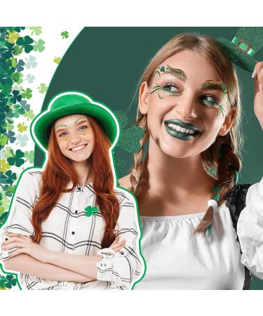 117 Pcs St. Patrick's Day Glitter Face Tattoos - Shamrock Clover Temporary Jewelry Stickers for Party Accessory - 33 Sheets - Buy Online on GoSupps.com