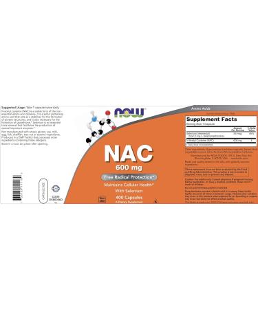 Now NAC 600 mg 400 Capsules (Pack of 2) N-Acetyl Cysteine with Selenium - Buy Online on GoSupps.com