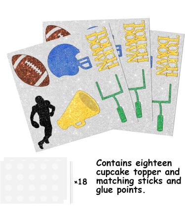 18pcs Glitter Dessert Cupcake Topper for Rugby Ball Super Bowl Touchdown Sport Game Day Theme Decor Supplies Men Boys Happy Birthday Party Decorations - Buy Online on GoSupps.com