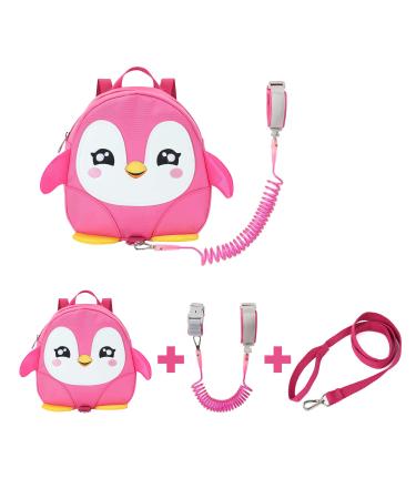 EPLAZA Toddler Leashes Penguin-Like Backpacks with Anti Lost Wrist Link Wristband for 1.5 to 3 Years Kids Girls Boys Safety (Penguin Rose)