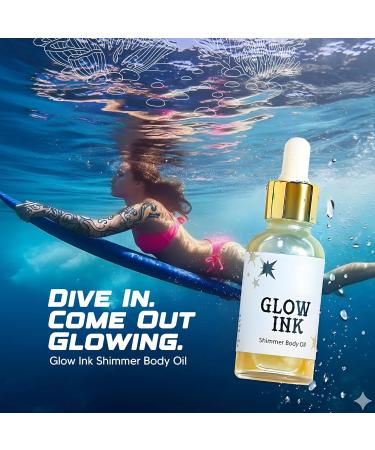 Glow Ink Shimmer Body Oil - Hydrating Skin & Tattoo Moisturizer Lightweight Body Shimmer Oil with Natural Essential Oils for Radiant Luminous Glow - Buy Online on GoSupps.com