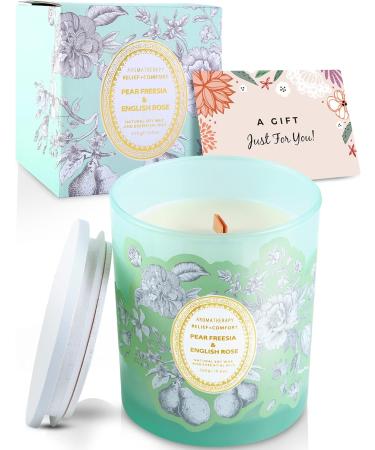 Pear Freesia & English Rose Scented Candle | Long Lasting Aromatherapy Candles | Natural Soy Wood Wick | Refreshing Home Fragrance for Women - Buy Online on GoSupps.com