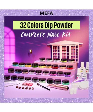 MEFA Dip Powder Nail Kit - 32 Colors with Electric Nail Drill | Summer Glitter Hot Pink Pastel Violet Neon Orange | Perfect for French Nail Art & Salon Quality Manicure - Buy Online on GoSupps.com